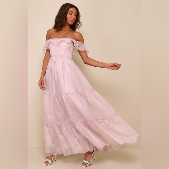 NWOT Lulus Enchanting Always‎ Blush Organza Off-the-Shoulder Maxi Dress - Picture 4 of 9